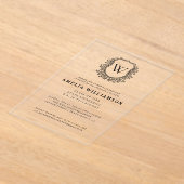 白黒クレストモノグラム卒業パーティー アクリル招待状 (レイダウン)