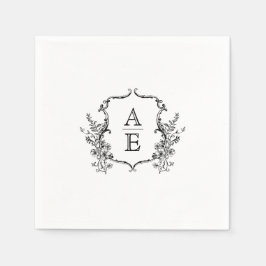 白黒クレストモノグラム結婚ズ スタンダードカクテルナプキン