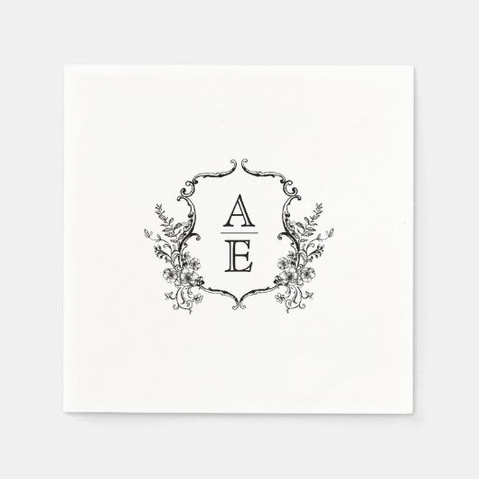 白黒クレストモノグラム結婚ズ スタンダードカクテルナプキン (正面)