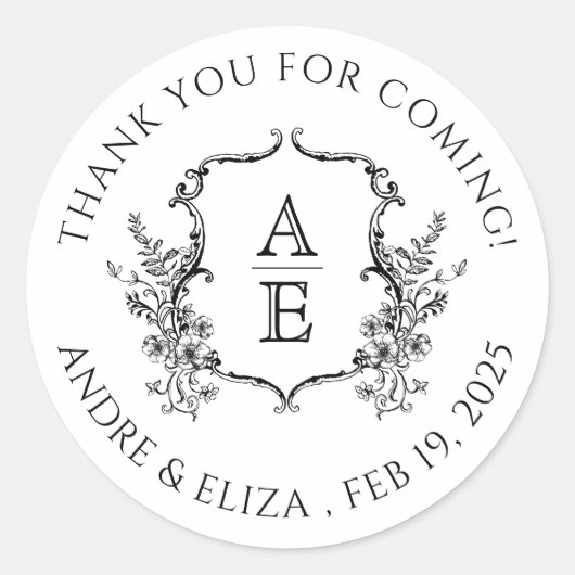 白黒クレストモノグラム結婚ズ ラウンドシール (正面)