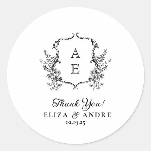 白黒クレストモノグラム結婚ズ ラウンドシール (正面)