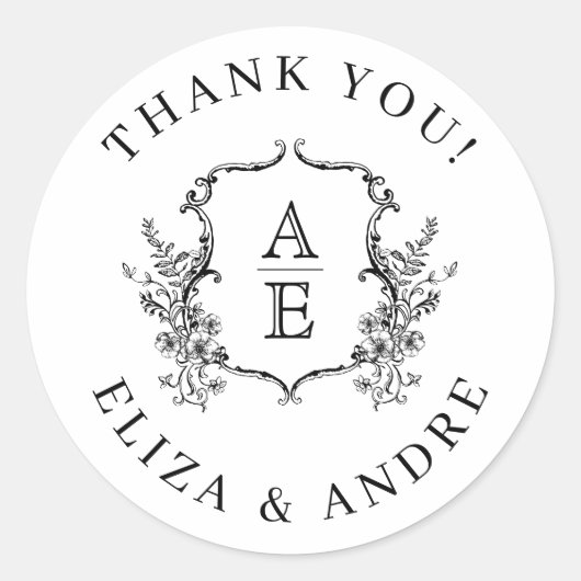 白黒クレストモノグラム結婚ズ ラウンドシール (正面)