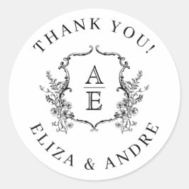 白黒クレストモノグラム結婚ズ ラウンドシール