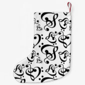 白黒クレフ、 音符記号ハート楽譜クリスマスノート スモールクリスマスストッキング (裏面)