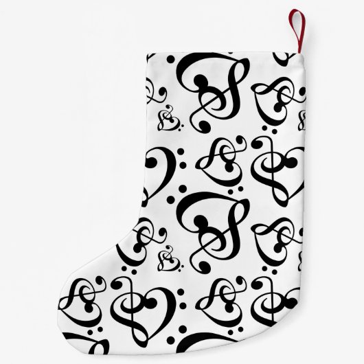 白黒クレフ、 音符記号ハート楽譜クリスマスノート スモールクリスマスストッキング (裏面)