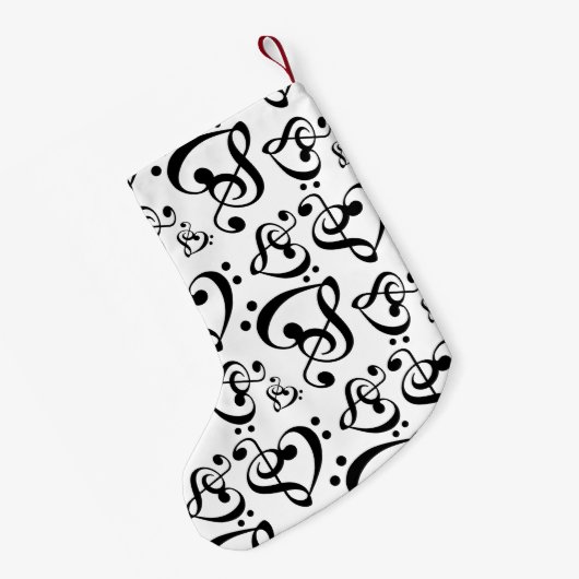 白黒クレフ、 音符記号ハート楽譜クリスマスノート スモールクリスマスストッキング (裏面 (吊り時))