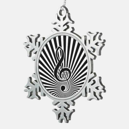 白黒クレフ、 音符記号ミュージックノートスターバスト スノーフレークピューターオーナメント (右)