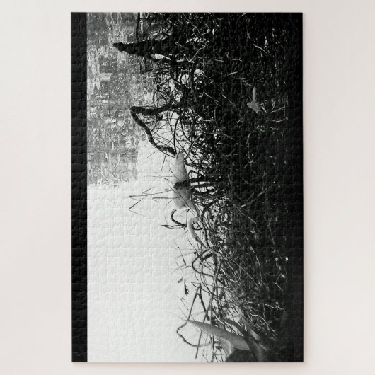 白黒クレーンパズル ジグソーパズル (縦)