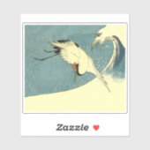 白黒クレーン鳥飛んでいる海波 シール (シート)
