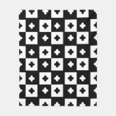 白黒クロスプラススクエアチェッカーボードパターン フリースブランケット (正面)