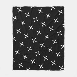 白黒クロスプラス幾何パタモダンーン フリースブランケット