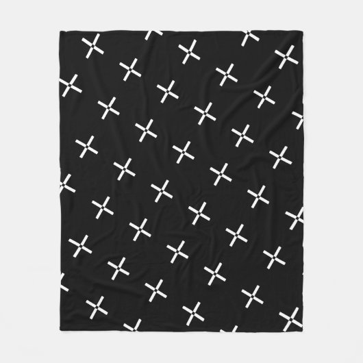 白黒クロスプラス幾何パタモダンーン フリースブランケット (正面)