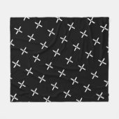 白黒クロスプラス幾何パタモダンーン フリースブランケット (正面(横))