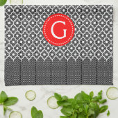 白黒クローバー赤アクセント キッチンタオル (折り畳み)