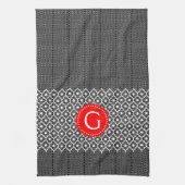 白黒クローバー赤アクセント キッチンタオル (縦)