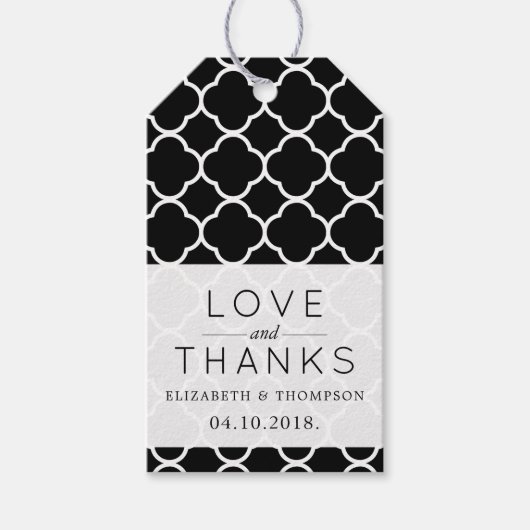 白黒クローバー、格子結婚工 ギフトタグ (正面)