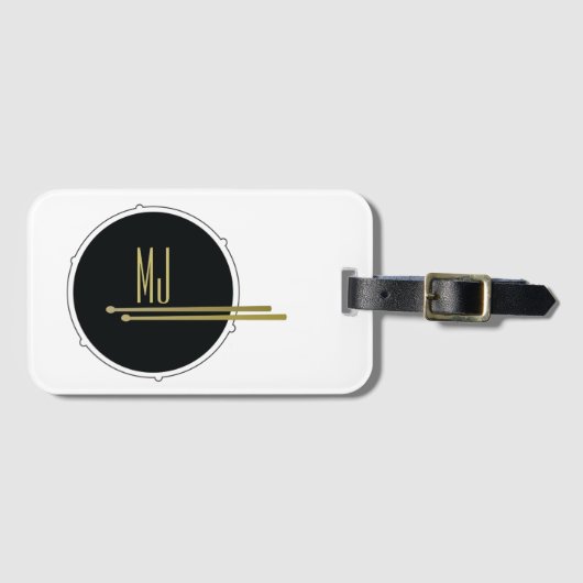 白黒クールドラムイニシャルモノグラムの ラゲッジタグ (正面横)