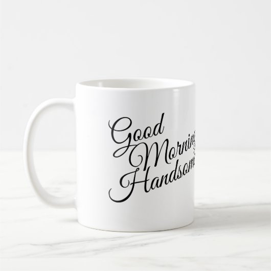 白黒グッドモーニングハンサムなマグカップ コーヒーマグカップ (左)