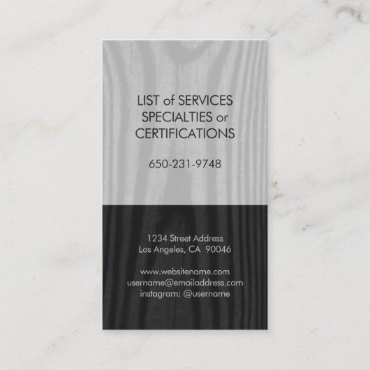 白黒グフェイクレー木モダン材ミニマル縦 名刺 (裏面)