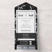 白黒グモダンレーミニマルフローラ結婚ズ オールインワン招待状 (内側)