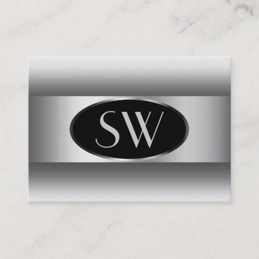 白黒グラジエントモノグラム銀楕円フレーム 名刺 (正面)
