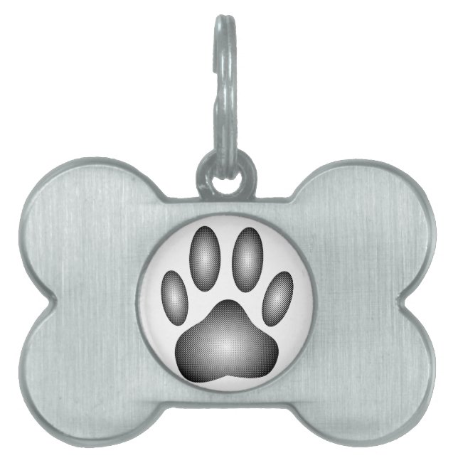 白黒グラデーションで犬の足を印刷 ペットネームタグ (正面)