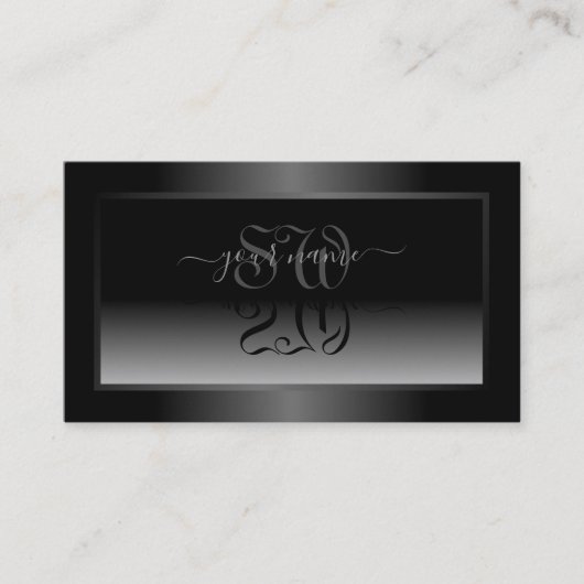 白黒グラデーションの下塗りフレームイニシャル 名刺 (正面)