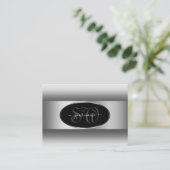 白黒グラデーションイニシャル楕円形シルバーフレーム 名刺 (スタンド正面)