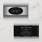 白黒グラデーションイニシャル楕円形シルバーフレーム 名刺 (正面/裏面)