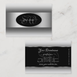 白黒グラデーションイニシャル楕円形シルバーフレーム 名刺