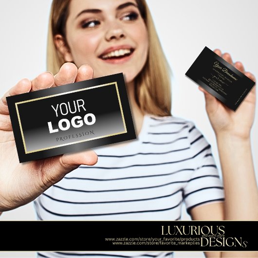 白黒グラデーションシャンパンフレームとロゴ 名刺