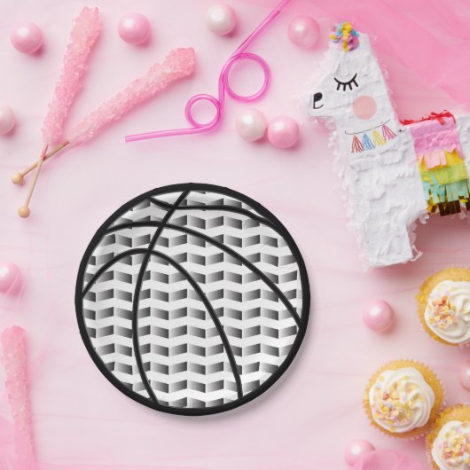 白黒グラデーションバスケットボール紙プレート ペーパープレート (パーティー)