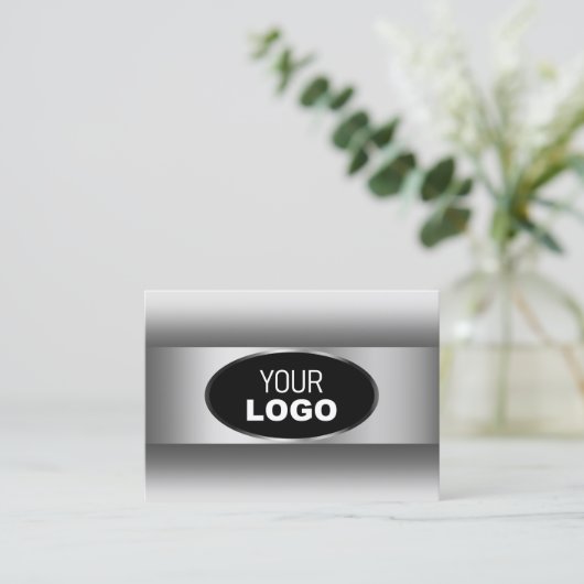 白黒グラデーションロゴシルバー楕円フレーム 名刺 (スタンド正面)