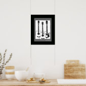 白黒グラフィックアコースティックギター ポスター (キッチン)