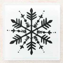 白黒グラフィックミニマルスノーフレーク ガラスコースター