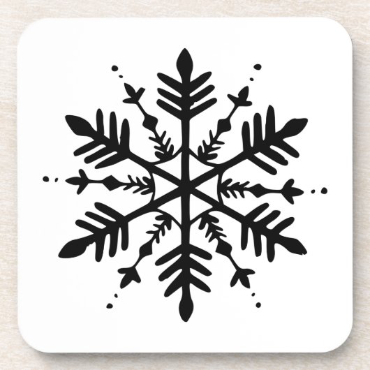白黒グラフィックミニマルスノーフレーク コースター (正面)