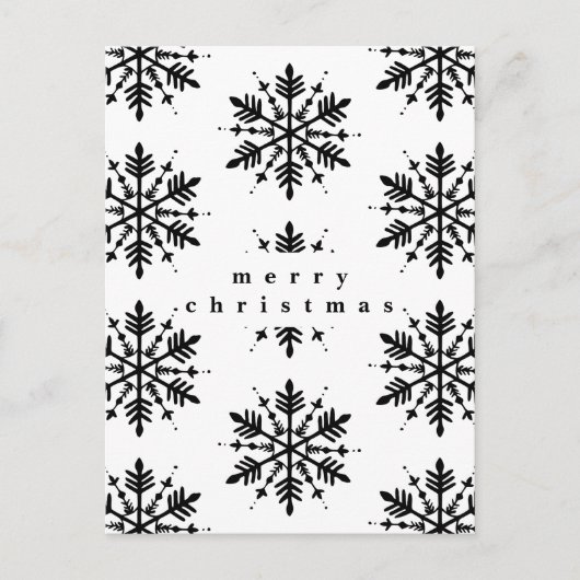 白黒グラフィックミニマルスノーフレーク シーズンポストカード (正面)