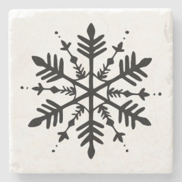 白黒グラフィックミニマルスノーフレーク ストーンコースター