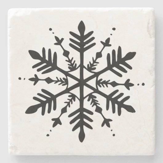 白黒グラフィックミニマルスノーフレーク ストーンコースター (正面)