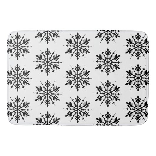 白黒グラフィックミニマルスノーフレーク バスマット (正面)