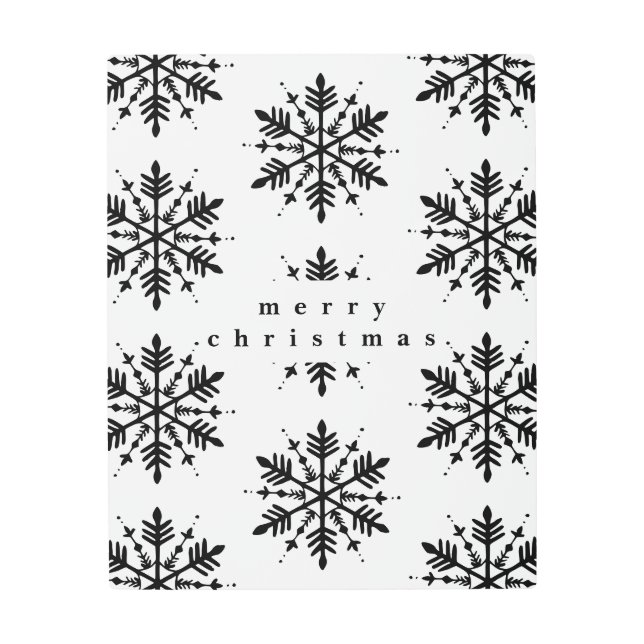 白黒グラフィックミニマルスノーフレーク メタルプリント (正面)