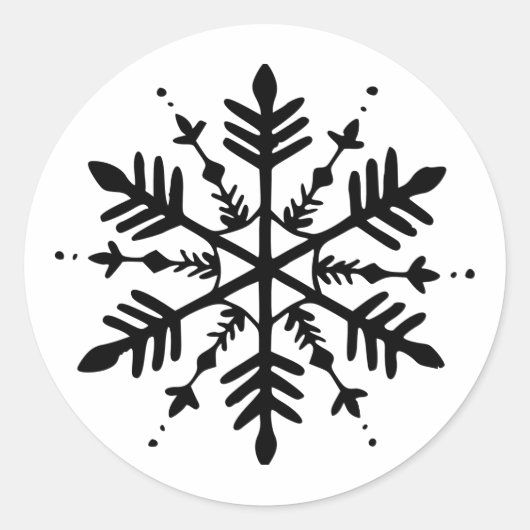 白黒グラフィックミニマルスノーフレーク ラウンドシール (正面)