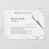 白黒グラフィックリーフQRコード結婚オンライン 出欠カード (正面/裏面)