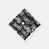 白黒グラフィティパターン スタンダードカクテルナプキン (角)