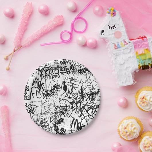 白黒グラフィティ抽象芸術コラージュ ペーパープレート (パーティー)