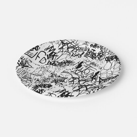 白黒グラフィティ抽象芸術コラージュ ペーパープレート (アングル)