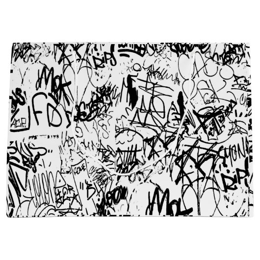 白黒グラフィティ抽象芸術コラージュ ラージペーパーバッグ (正面)