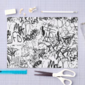 白黒グラフィティ抽象芸術コラージュ 薄葉紙 (クラフト)