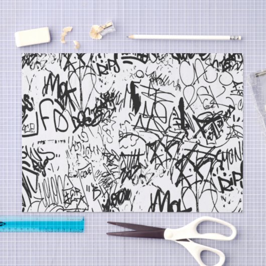 白黒グラフィティ抽象芸術コラージュ 薄葉紙 (クラフト)