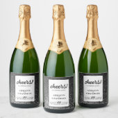 白黒グラムシックモダンズ結婚グリッター スパークリングワインラベル (ボトル)